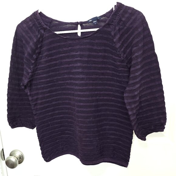 Gap Velvet Striped Top Small - Purple 3/4 Balloon Sleeve Blouse - Picture 1 of 7